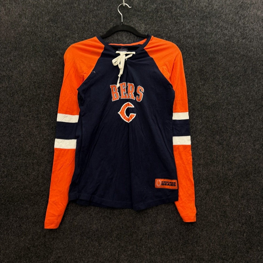 Majestic Chicago Bears Long Sleeve Lace Up Raglan Tee Navy Orange Y2K Womens M